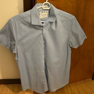 Blue Denim and Flower Small Button Down Short Sleeve
